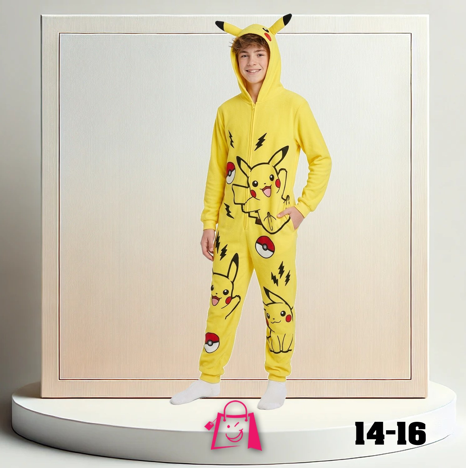 Pijama Enteriza Mameluco Pikachu Pokémon Adolescentes 14-16 Kigurumi Amarillo con Capucha Disfraz Pijamada Halloween