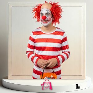 Disfraz Payaso con Peluca Calva y Camisa Rayas Talla L Disfraz Payaso Circo Terror Halloween Fiesta Cosplay