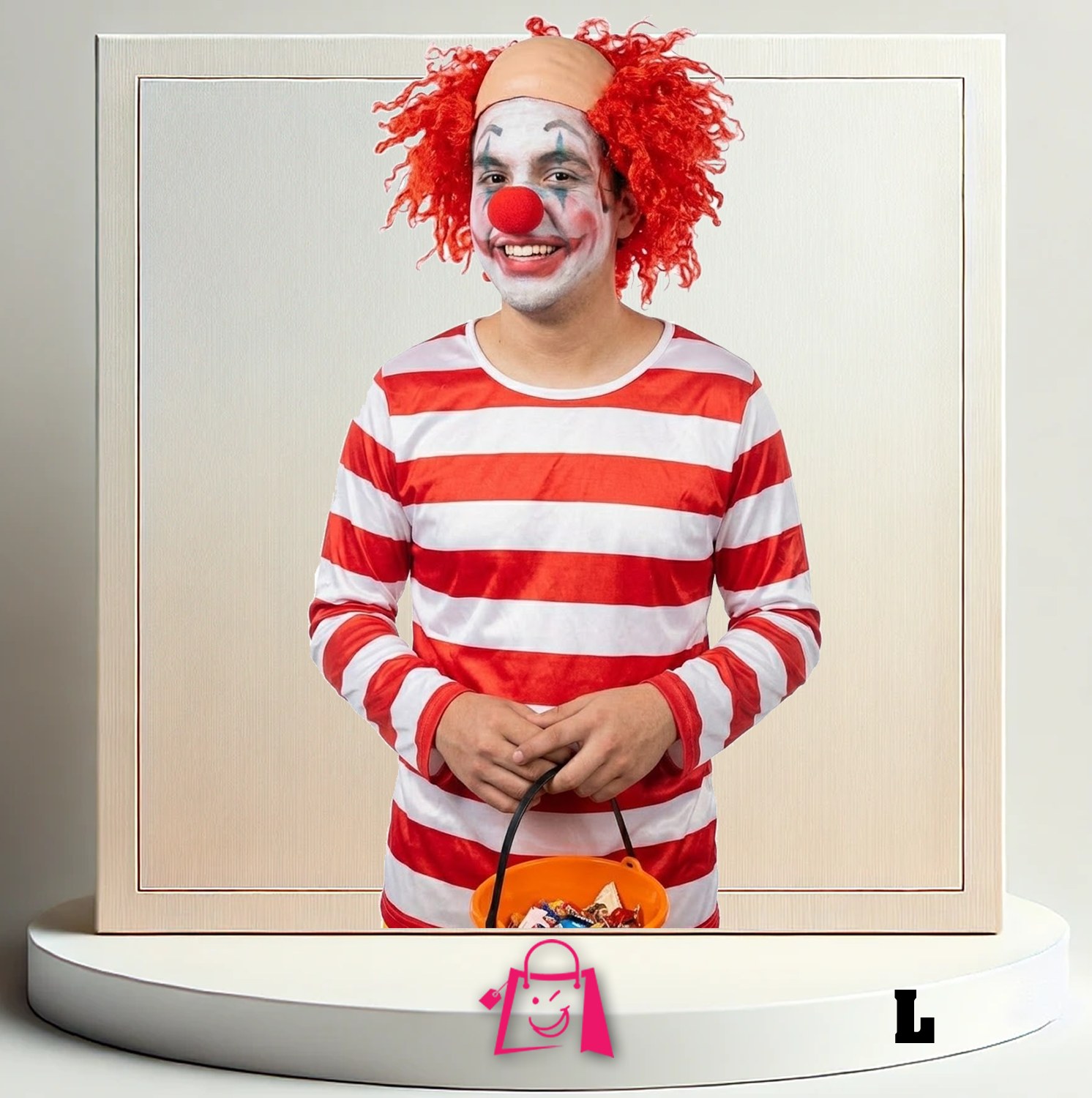 Disfraz Payaso con Peluca Calva y Camisa Rayas Talla L Disfraz Payaso Circo Terror Halloween Fiesta Cosplay