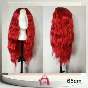 Peluca Roja Ondulada Larga 65 cm Fibra Sintética Premium Resistente al Calor Cosplay Halloween Fiesta Incluye Malla y Ligas