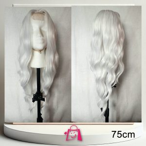Peluca Blanca Ondulada Larga 75 cm Fibra Sintética Premium Resistente al Calor Cosplay Anime Fantasía Fiesta Halloween