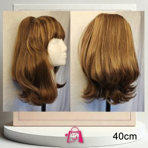Peluca Castaño Claro Rubio Oscuro con Reflejos y Flequillo Corte Bob Puntas Hacia Afuera Fibra Sintética Premium Moda Diaria Cosplay