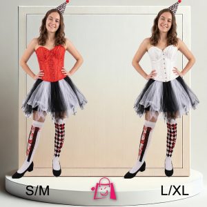 Disfraz Payasita Arlequín Corset Tutú Blanco y Negro Tallas S/M y L/XL Disfraz Circo Halloween Cosplay Fiesta Temática