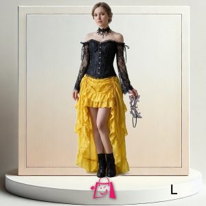 Disfraz Corset Negro y Falda Amarilla Asimétrica Talla L Steampunk Gótico Bella Disfraz Halloween Fiesta Cosplay