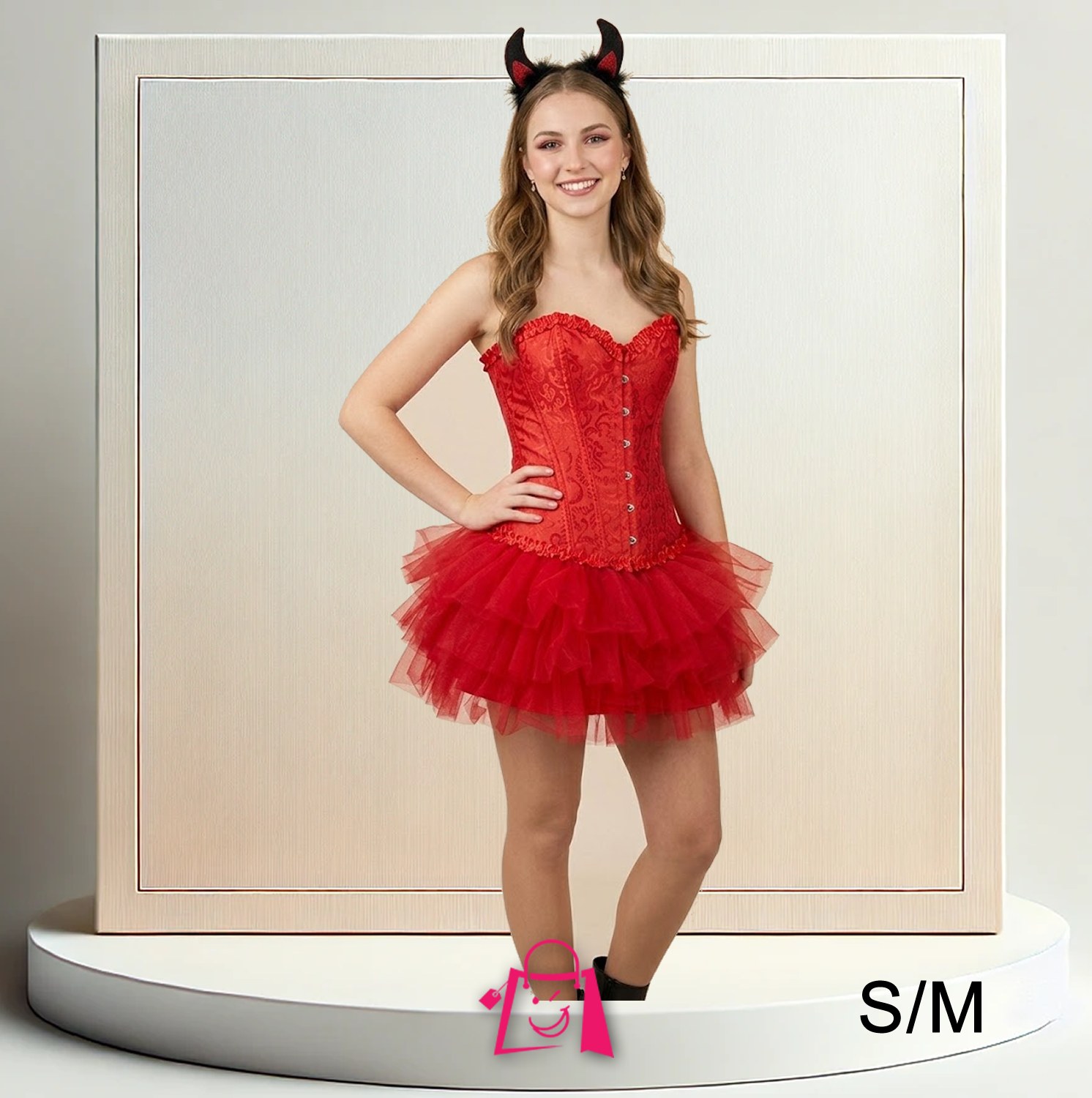 Disfraz Diablita Corset Rojo y Tutú Tul Talla S/M Diabla Disfraz Halloween Cosplay Fiesta Temática