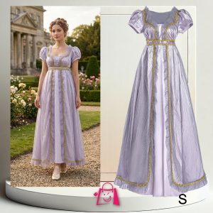 Vestido Época Victoriana Regencia Lila Talla S Disfraz Elegante Bridgerton Corte Imperio Fiesta Gala Halloween Cosplay