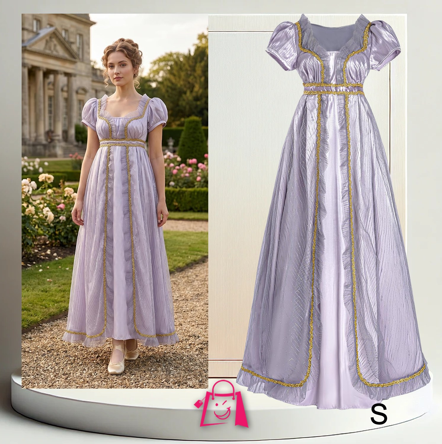 Vestido Época Victoriana Regencia Lila Talla S Disfraz Elegante Bridgerton Corte Imperio Fiesta Gala Halloween Cosplay