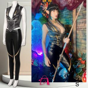 Disfraz Guerrera Elfa Oscura Shadowheart Talla S Traje Fantasía Chaleco Corsetero y Leggings Cuero Sintético Cosplay Halloween Fiesta Temática