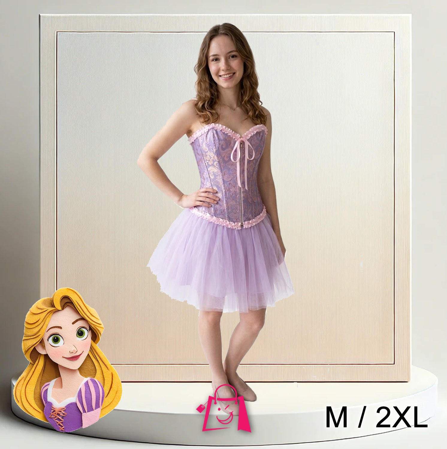 Disfraz Princesa Rapunzel Corset Lila Brocado y Tutú Tul Tallas M y 2XL Princesa Cuento de Hadas Halloween Fiesta Temática Cosplay