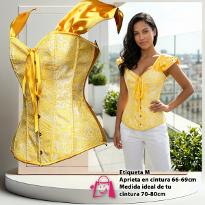 Corsé Amarillo Con Tirantes Estilo Princesa, Cinta Atrás, Talla M, Medidas En La Imagen