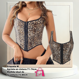 Bralet, Corsé Animal Print, Ganchillo Al Frente Y Lazo De Ajuste En La Espalda, Talla M