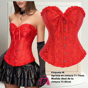 Corsé Rojo Brocado Escote Corazón con Volantes