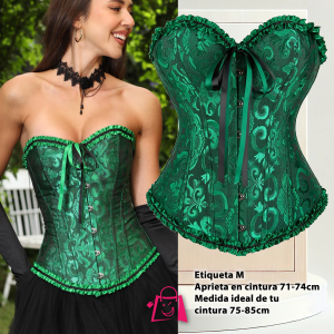 Corsé Verde Esmeralda de Brocado con Volantes