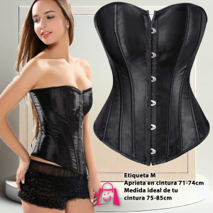 Corsé Negro Satinado Escote Corazón con Varillas